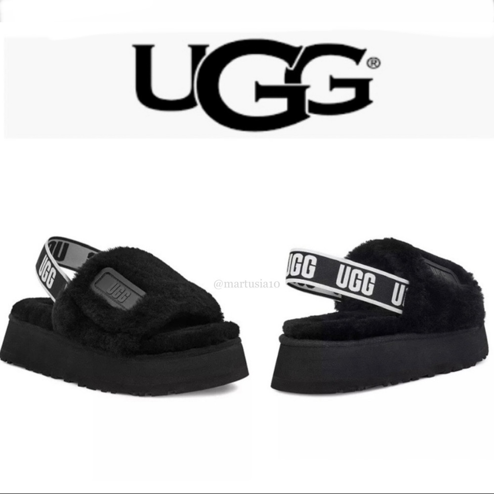 UGG Womens Black Fluff Yeah Slide Sandal